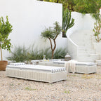 Bellagio Round Wicker Sun Lounger with Headrest, White with Blue Stripes