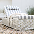 Bellagio Round Wicker Sun Lounger with Headrest, White with Blue Stripes