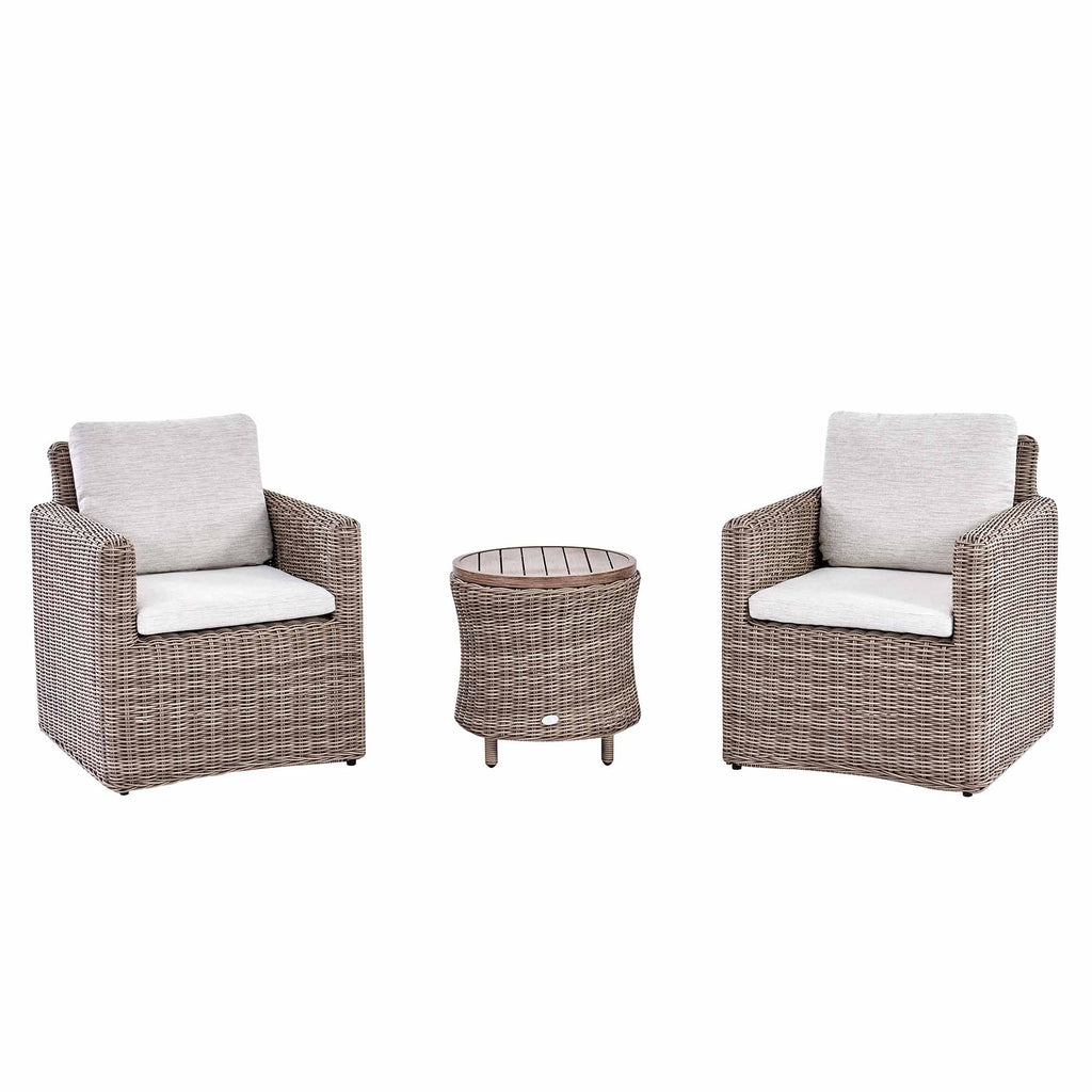Bellagio Round Wicker Bistro Set with Rising Side Table, Natural