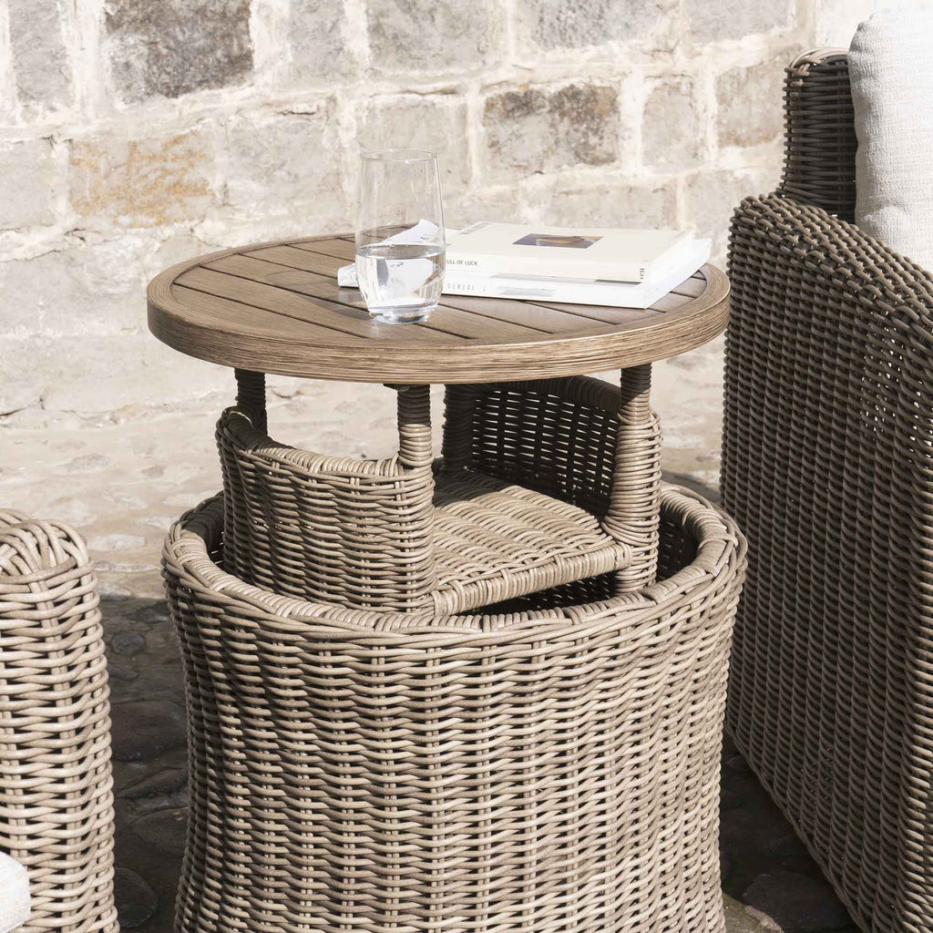 Bellagio Round Wicker Bistro Set with Rising Side Table, Natural