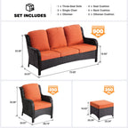 OVIOS 5-piece Patio Wicker High Back Conversation Set