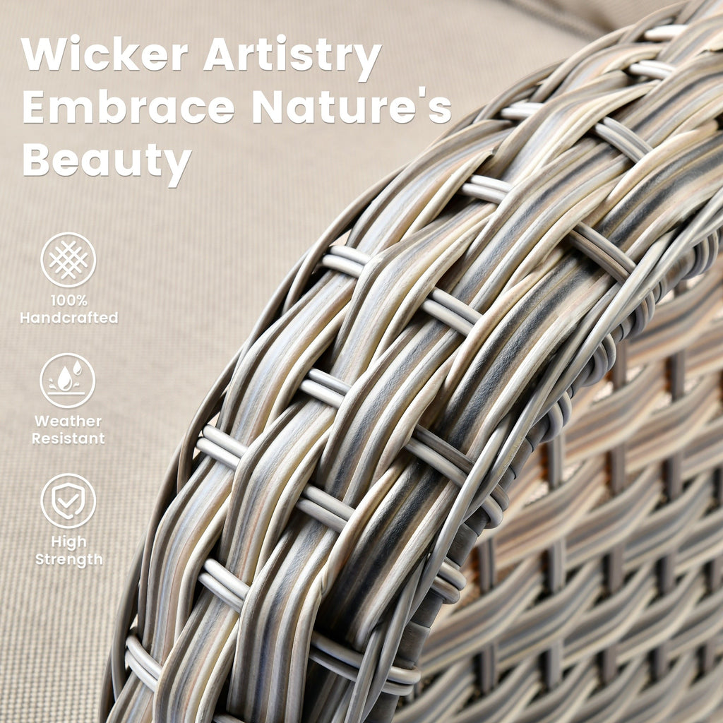 OVIOS 9 Pieces Outdoor Wicker Swivel Chair Set With Fire Table