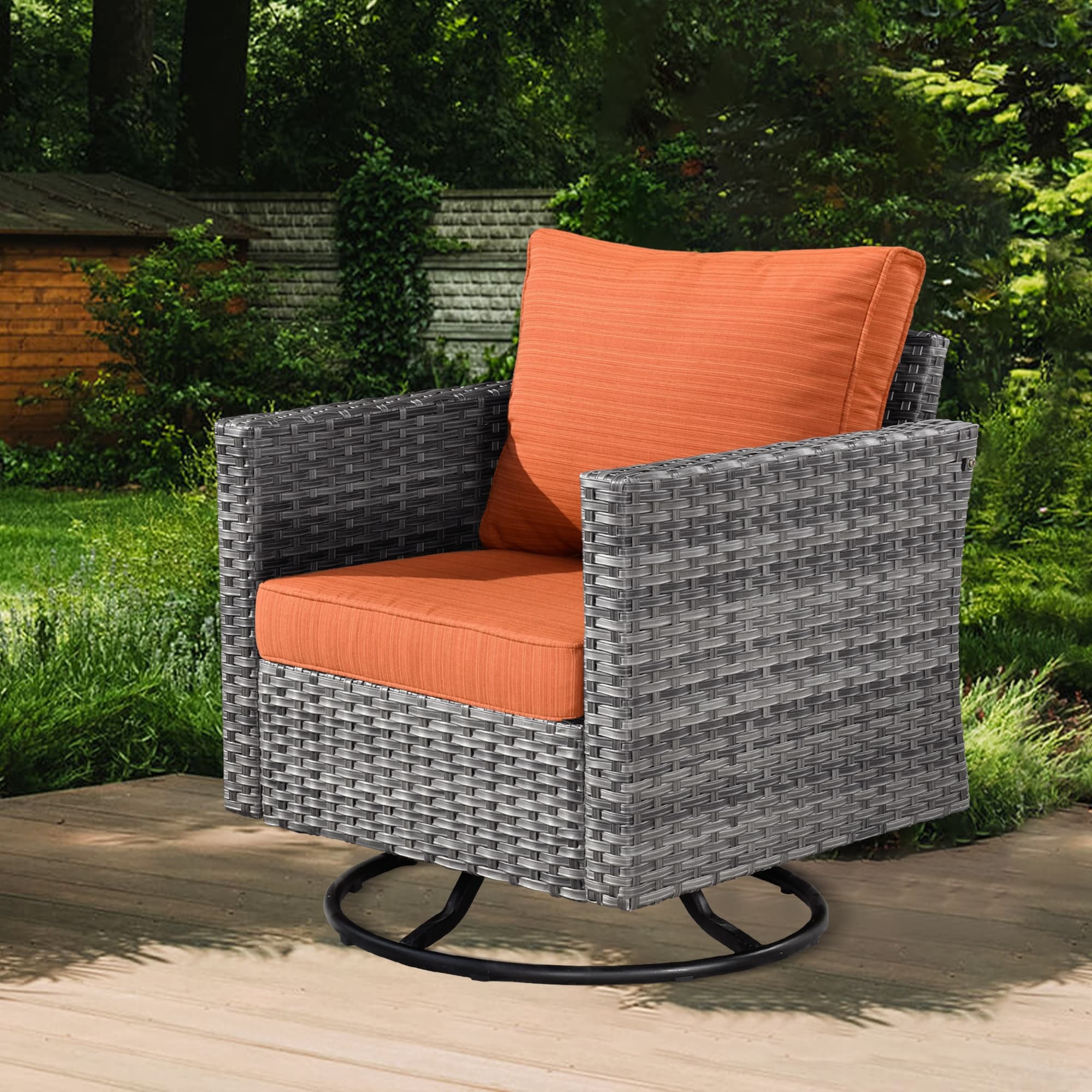 OVIOS Deep Seat Wicker 11-piece Sectional Set Swivel Chairs Fire Pit