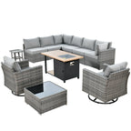 OVIOS Deep Seat Wicker 11-piece Sectional Set Swivel Chairs Fire Pit