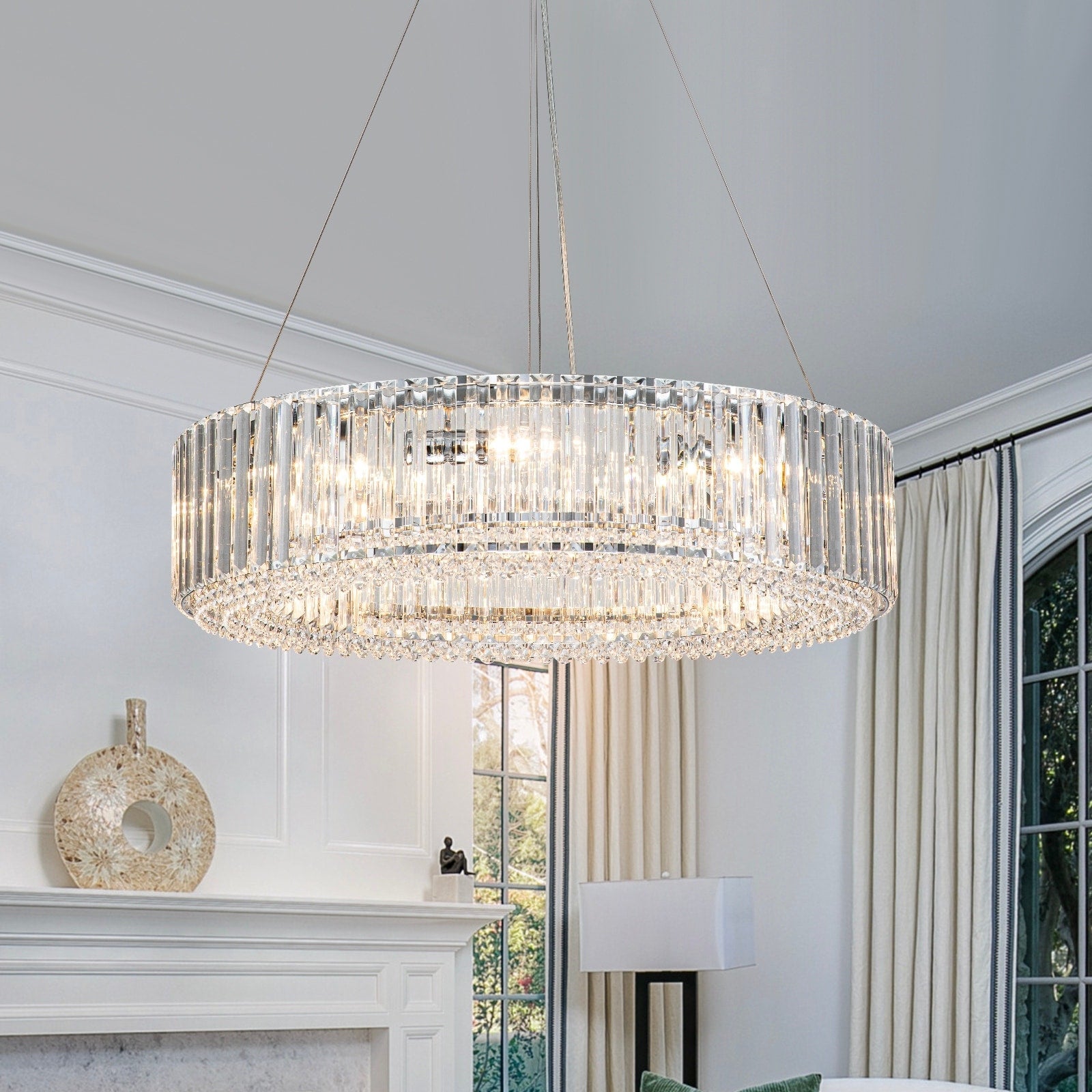 OYIPRO 6/8/12-Light Modern Round Crystal Chandelier Drum Shape Pendant Light for Kitchen Island
