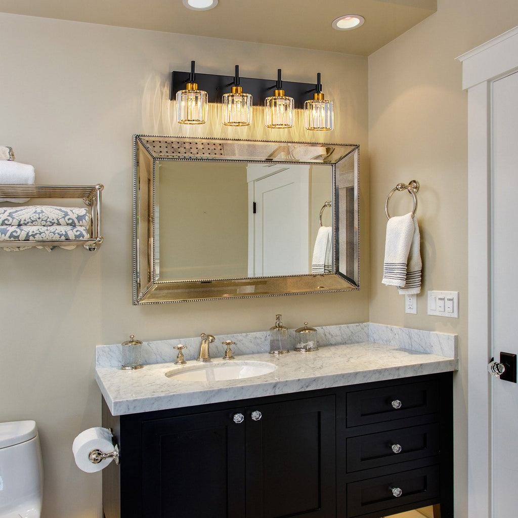 Modern Dimmable Crystal Bathroom Vanity Light Wall Sconces with Crystal Shades