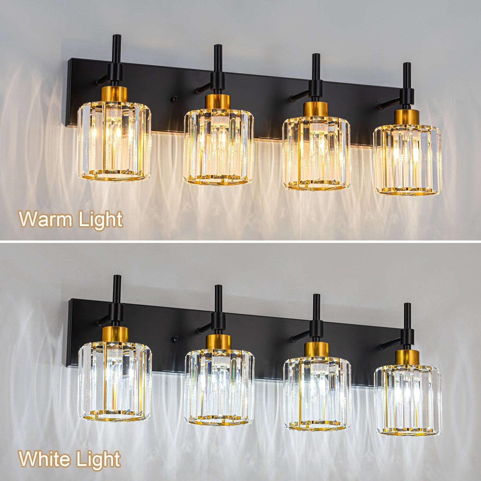 Modern Dimmable Crystal Bathroom Vanity Light Wall Sconces with Crystal Shades
