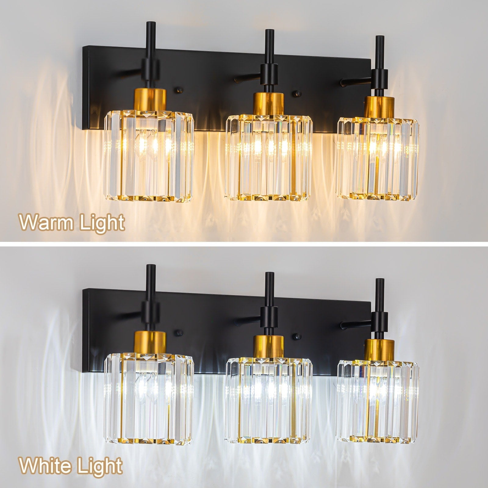 Modern Dimmable Crystal Bathroom Vanity Light Wall Sconces with Crystal Shades