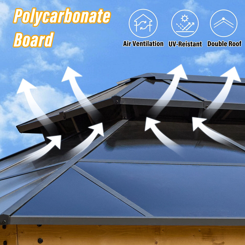 EROMMY Hardtop Gazebo,Outdoor Pergola with Double Roof & Netting & Curtains,Heavy Duty Canopy for Patio, Backyard, Pool party