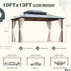 EROMMY Hardtop Gazebo,Outdoor Pergola with Double Roof & Netting & Curtains,Heavy Duty Canopy for Patio, Backyard, Pool party