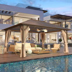 EROMMY Hardtop Gazebo,Outdoor Pergola with Double Roof & Netting & Curtains,Heavy Duty Canopy for Patio, Backyard, Pool party