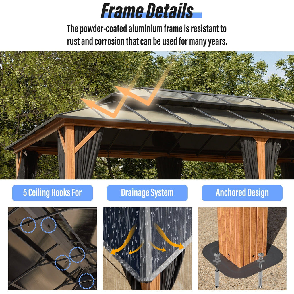 EROMMY Hardtop Gazebo,Outdoor Pergola with Double Roof & Netting & Curtains,Heavy Duty Canopy for Patio, Backyard, Pool party