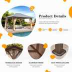 EROMMY Hardtop Gazebo,Outdoor Pergola with Double Roof & Netting & Curtains,Heavy Duty Canopy for Patio, Backyard, Pool party