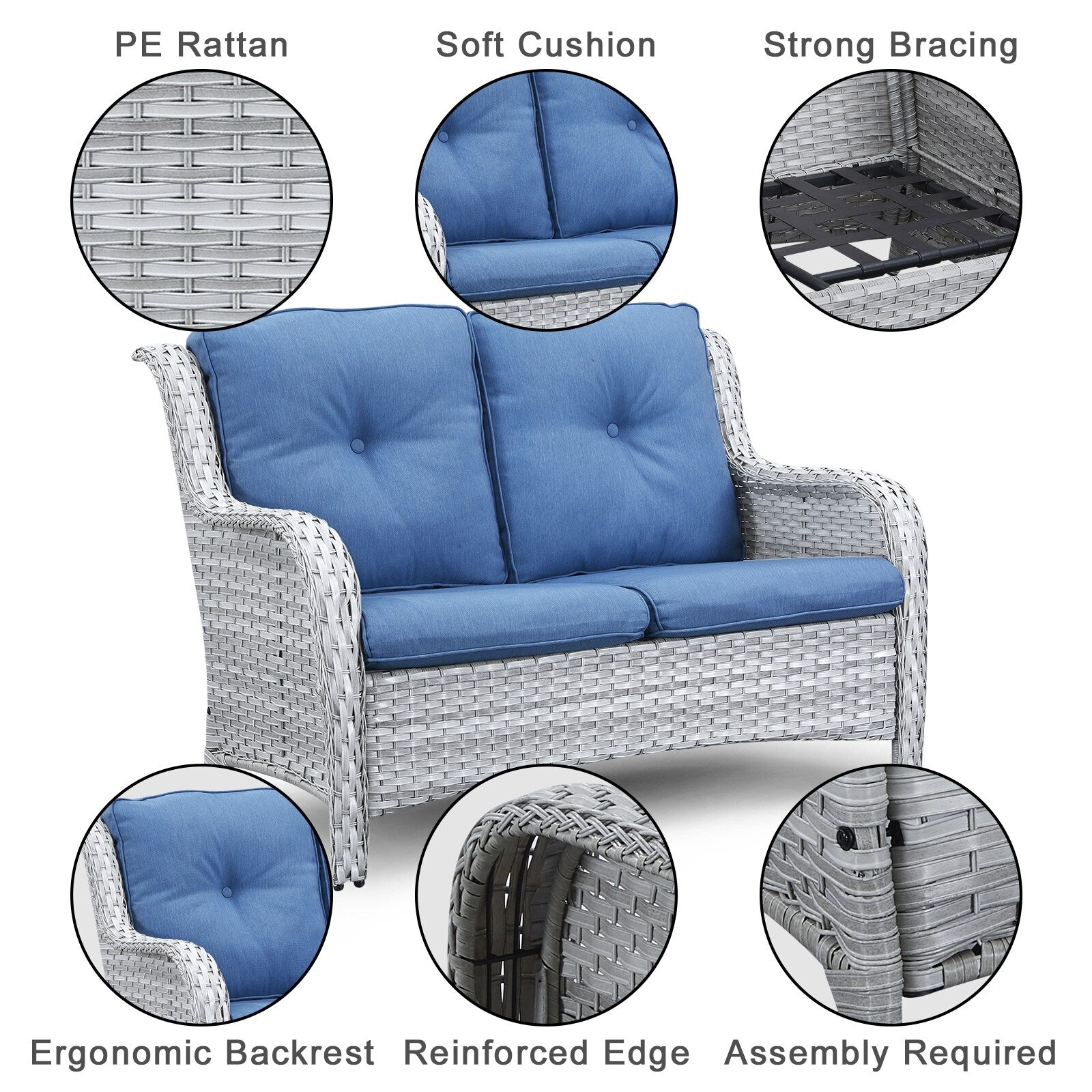 Gymojoy Outdoor Loveseat Wicker Sofa Set Rattan Sofa
