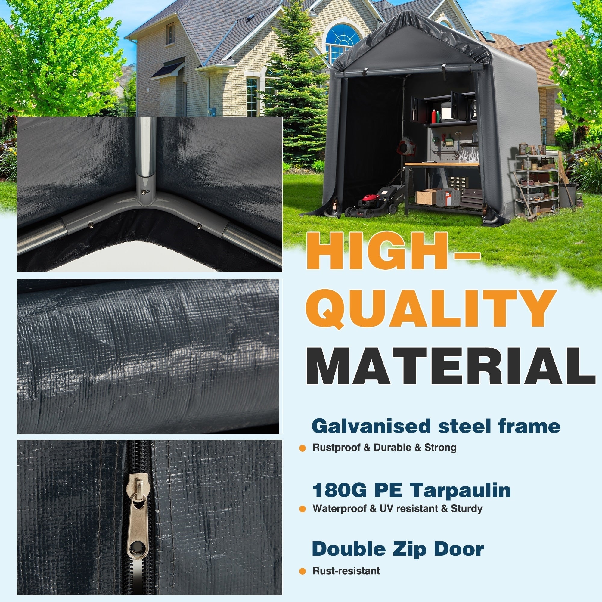 Outdoor Storage Shed and Carport Canopy: Portable Shelter for Bikes, Motorcycles, and Garden Storage