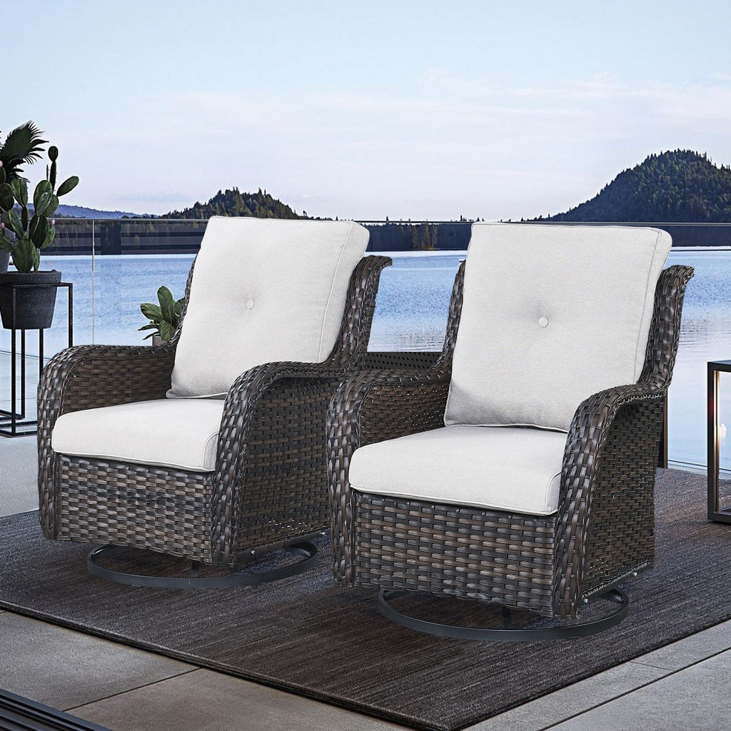 Gymojoy Outdoor Wicker Rocking Lounge Chairs with Swivel Base (Set of 2)