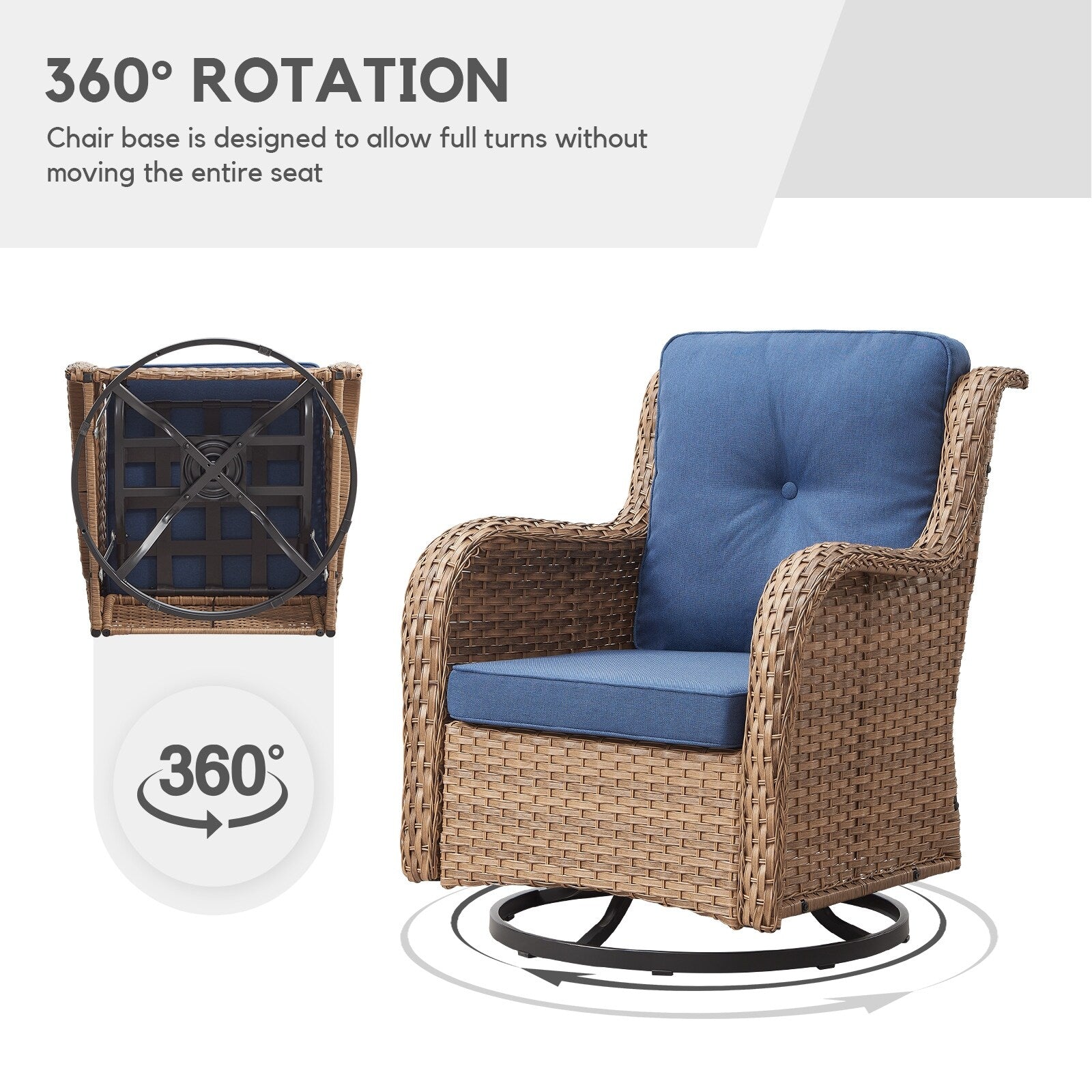 Gymojoy Outdoor Wicker Rocking Lounge Chairs with Swivel Base (Set of 2)