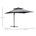 Outsunny 10ft Solar LED Patio Umbrella, Offset Hanging Umbrella with 360° Rotation, Cross Base, 8 Ribs, Tilt and Crank
