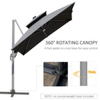 Outsunny 10ft Solar LED Patio Umbrella, Offset Hanging Umbrella with 360° Rotation, Cross Base, 8 Ribs, Tilt and Crank