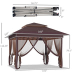 Outsunny 12' x 12' Pop Up Canopy Sun Shade Instant Tent Folding with Mesh Sidewall Netting, 3-Level Adjustable Height