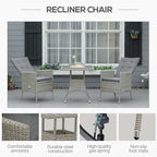 Outsunny 3 Pieces Patio PE Rattan Sofa Set, Outdoor Recliner Chairs Wood Grain plastic Top Coffee Table