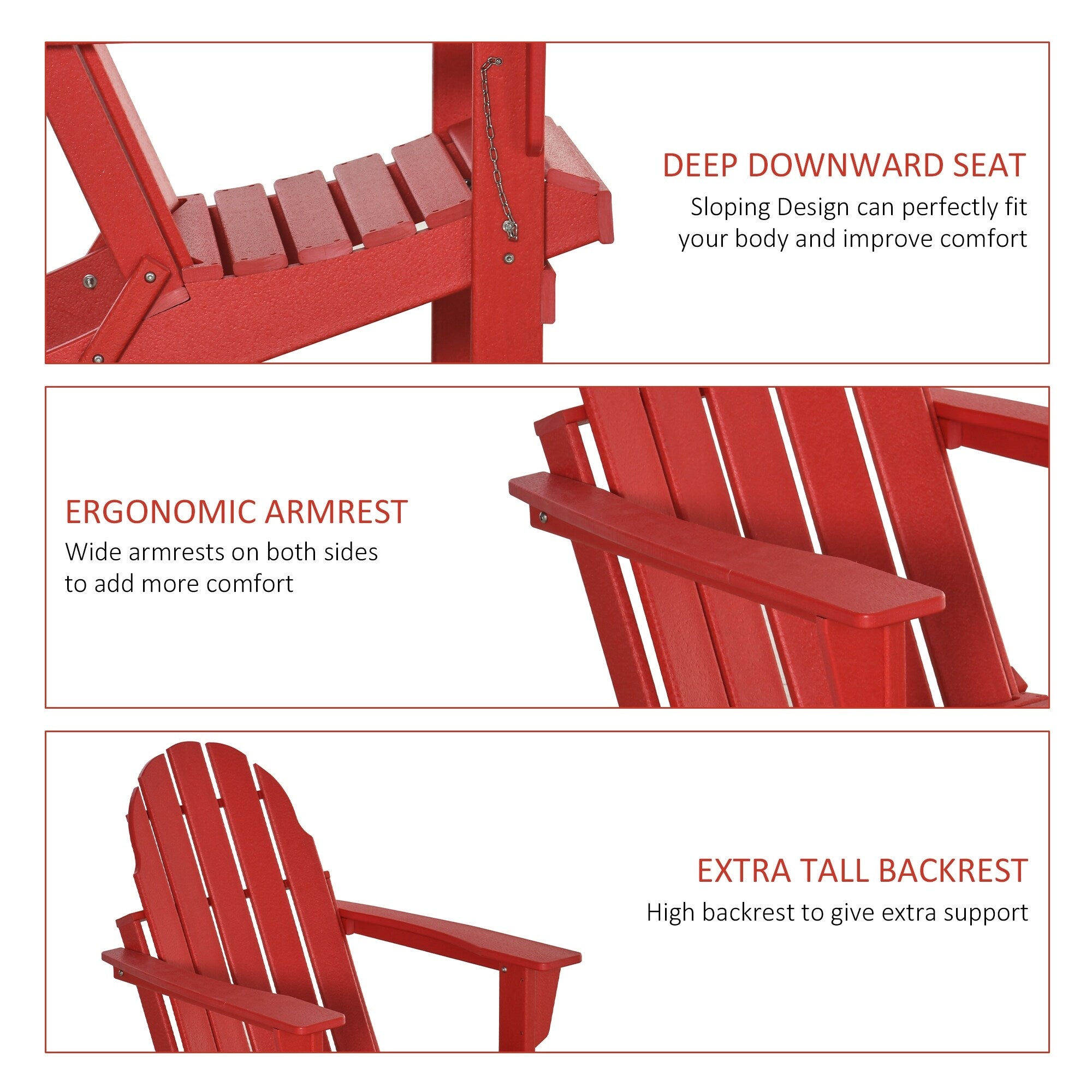 Outsunny Folding Adirondack Chair, HDPE Outdoor All Weather Plastic Lounge Beach Chairs for Patio Deck and Lawn Furniture