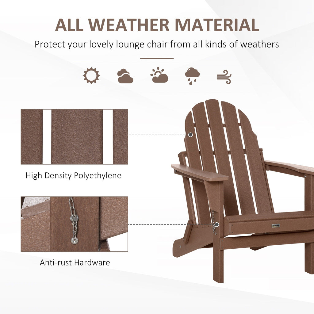 Outsunny Folding Adirondack Chair, HDPE Outdoor All Weather Plastic Lounge Beach Chairs for Patio Deck and Lawn Furniture
