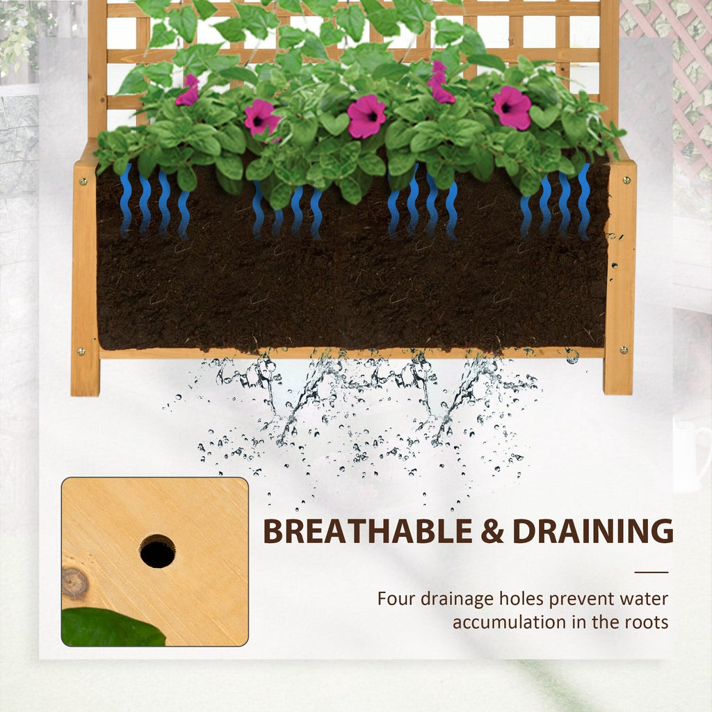 Outsunny Wood Planter with Trellis, Raised Garden Bed for Climbing Plants w/ Drainage Holes and Roof