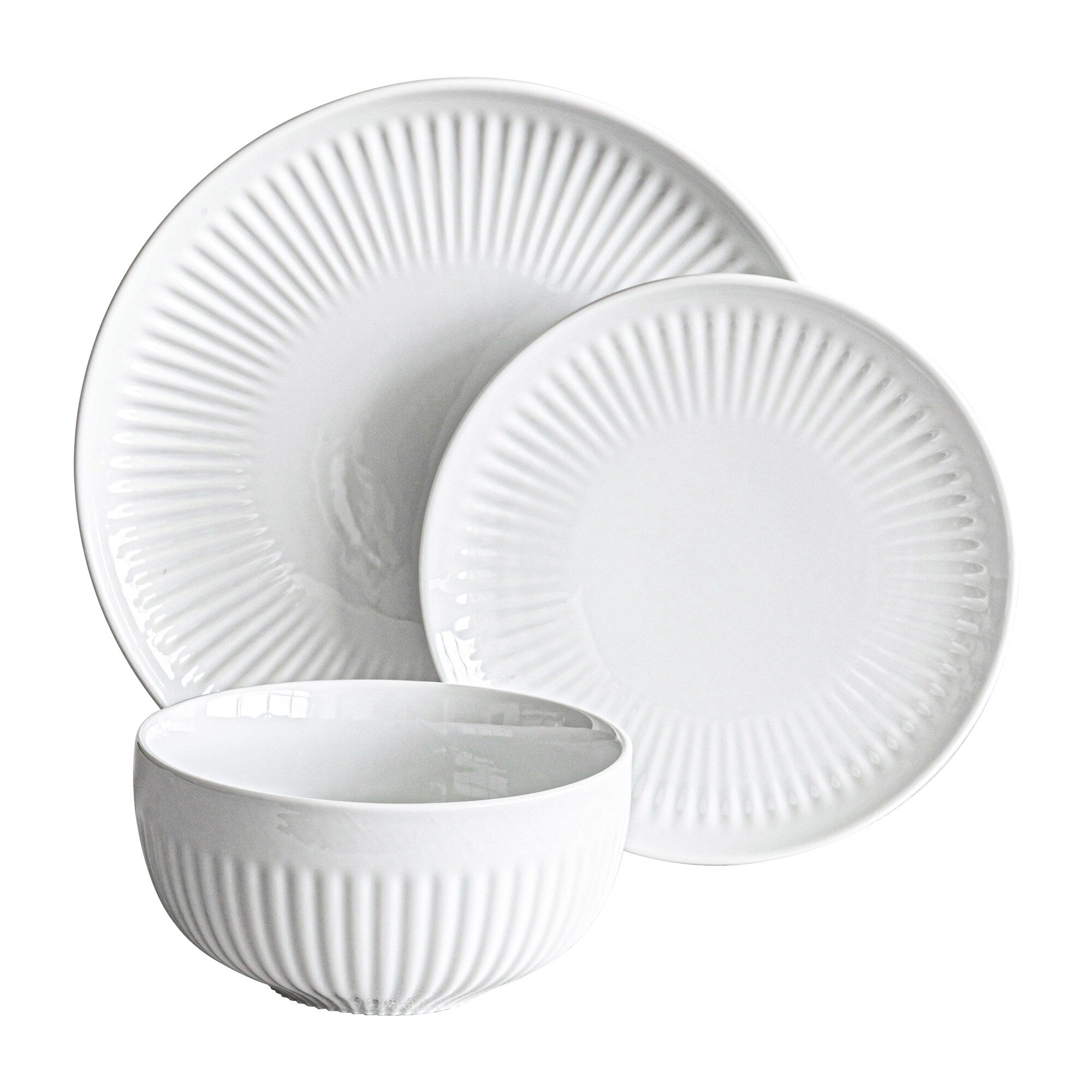 Over and Back White Porcelain 24pc Fluted Dinnerware Set