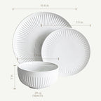 Over and Back White Porcelain 24pc Fluted Dinnerware Set