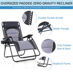 Oversize XL Padded Zero Gravity Lounge Chair Wider Armrest Adjustable Recliner with Cup Holder - N/A