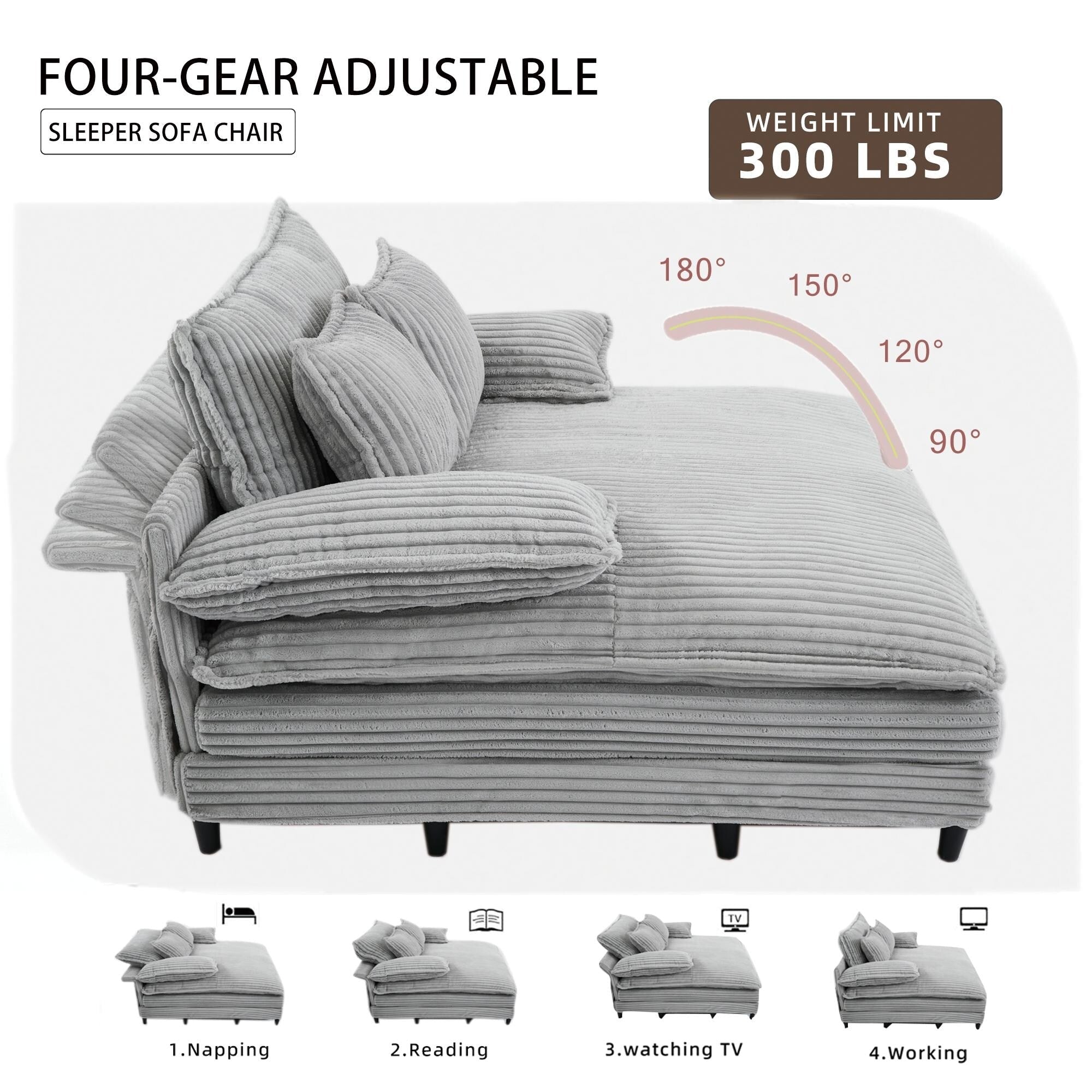 Oversized Chaise Lounge Fluffy Corduroy Sofa Bed Adjustable