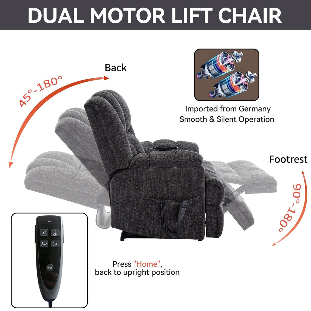 Oversized Chenille Power Lift Recliner Chair with Massage and Lumbar Heating, Infinite Position Reclining