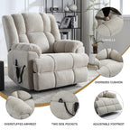 Oversized Chenille Power Lift Recliner Chair with Massage and Lumbar Heating, Infinite Position Reclining