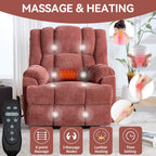 Oversized Chenille Power Lift Recliner Chair with Massage and Lumbar Heating, Infinite Position Reclining