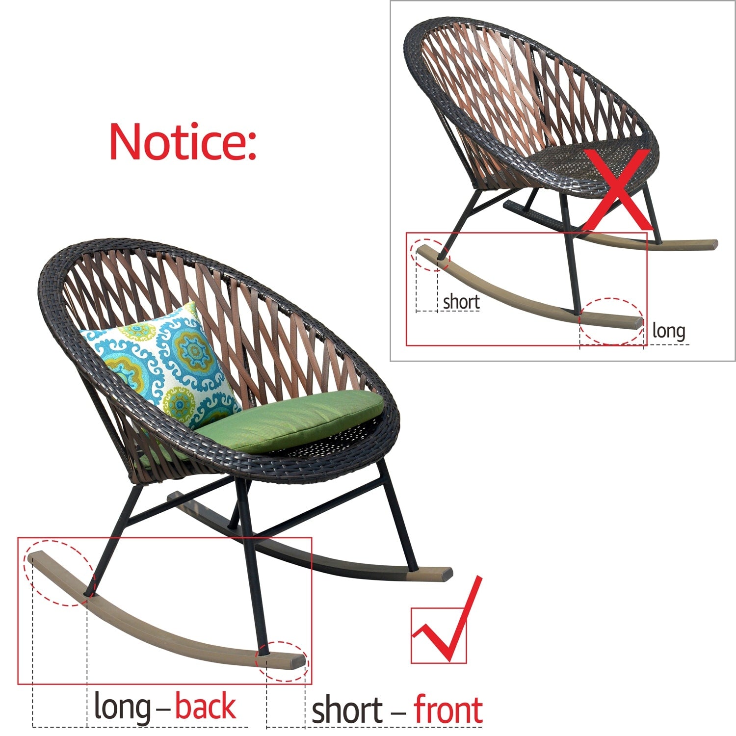 OVIOS 3-piece Patio Rocking Chair Bistro Set with Glass Coffee Table