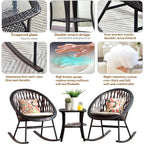 OVIOS 3-piece Patio Rocking Chair Bistro Set with Glass Coffee Table
