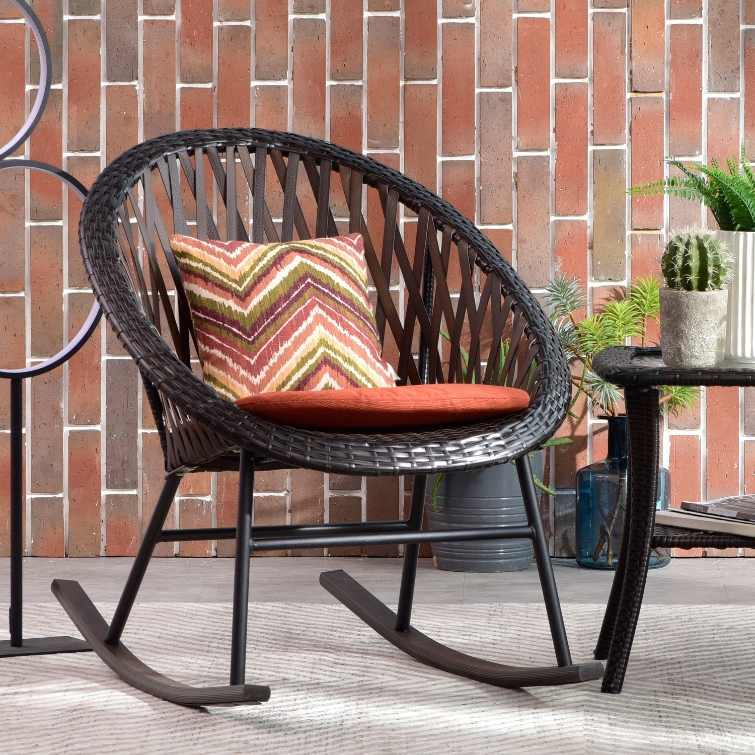 OVIOS 3-piece Patio Rocking Chair Bistro Set with Glass Coffee Table