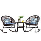 OVIOS 3-piece Patio Rocking Chair Bistro Set with Glass Coffee Table
