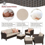 OVIOS 5-piece Patio Furniture Wicker Outdoor High-back Seating Set