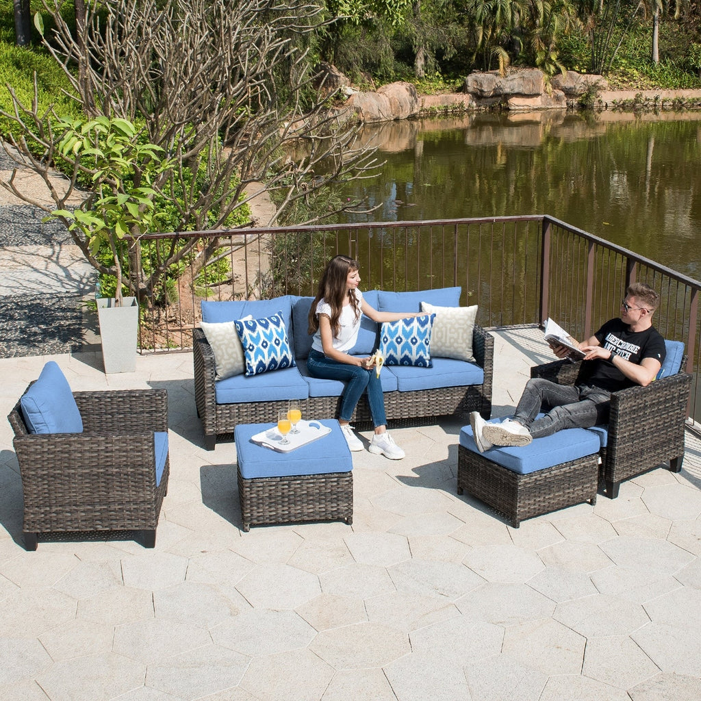 OVIOS 5-piece Patio Furniture Wicker Outdoor High-back Seating Set