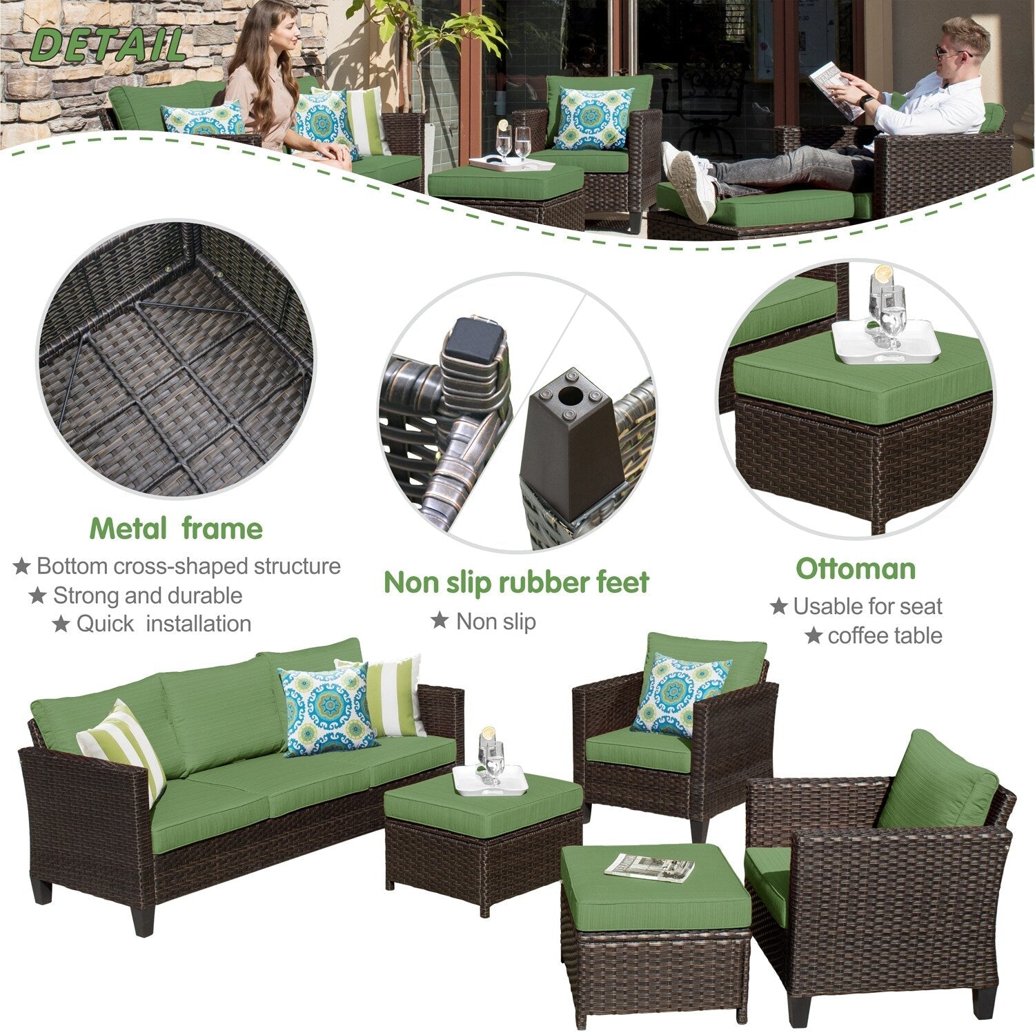OVIOS 5-piece Patio Furniture Wicker Outdoor High-back Seating Set