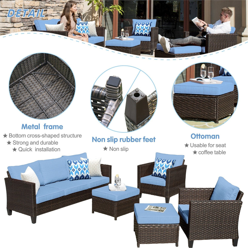 OVIOS 5-piece Patio Furniture Wicker Outdoor High-back Seating Set