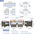 OVIOS 5-piece Patio Furniture Wicker Outdoor High-back Seating Set