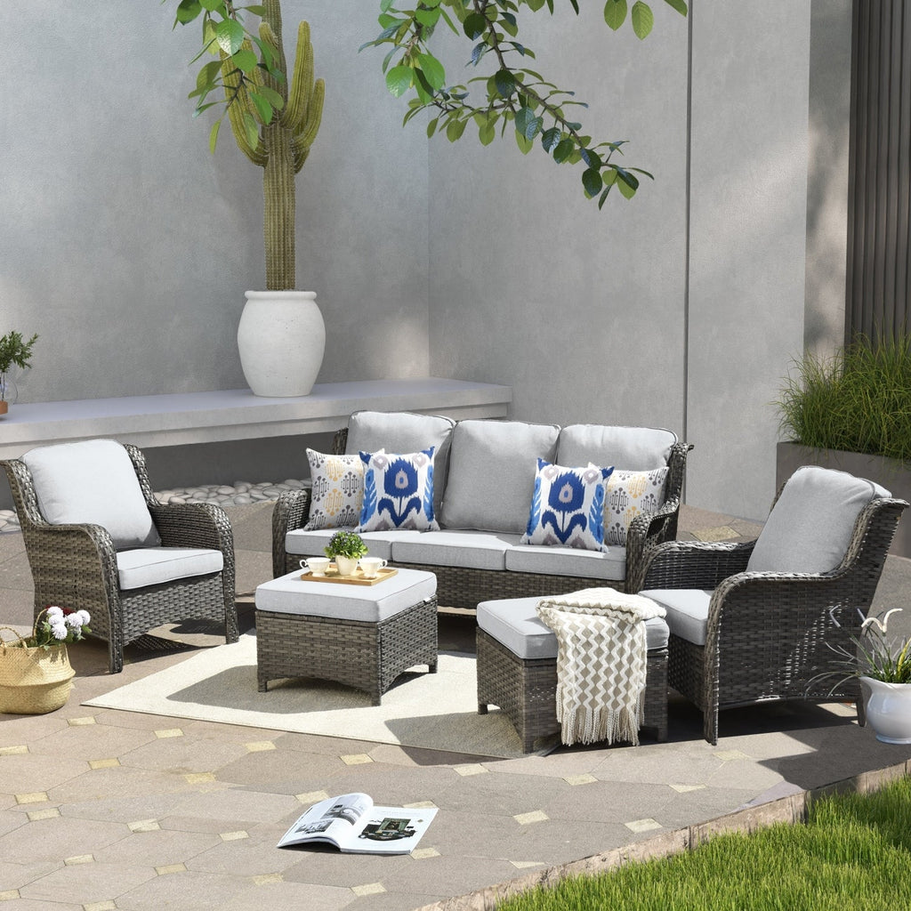 OVIOS 5-piece Patio Wicker High Back Conversation Set