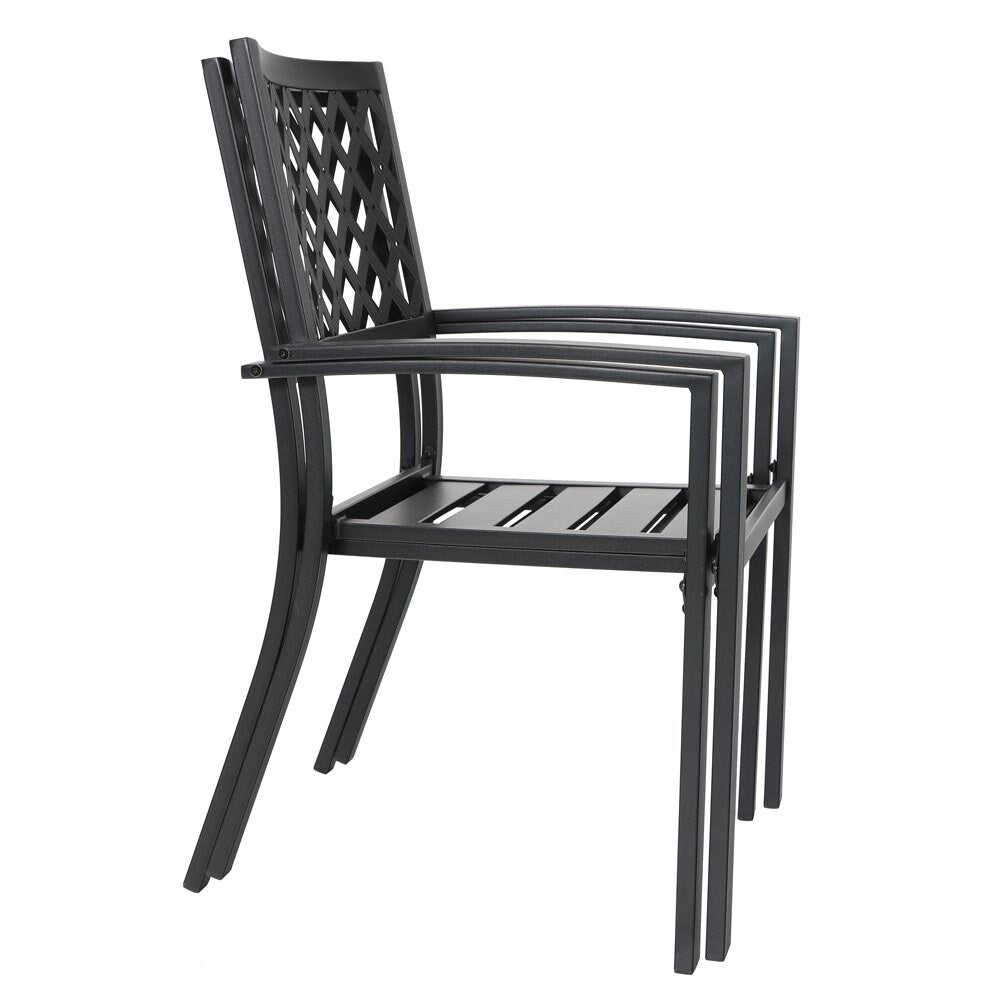 MAISON ARTS 6-Piece Patio Dining Set with 10ft 3 Tier Auto-tilt Umbrella: 4 Metal Outdoor Chairs 1 Metal Square Dining Table