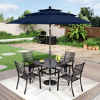 MAISON ARTS 6-Piece Patio Dining Set with 10ft 3 Tier Auto-tilt Umbrella: 4 Metal Outdoor Chairs 1 Metal Square Dining Table