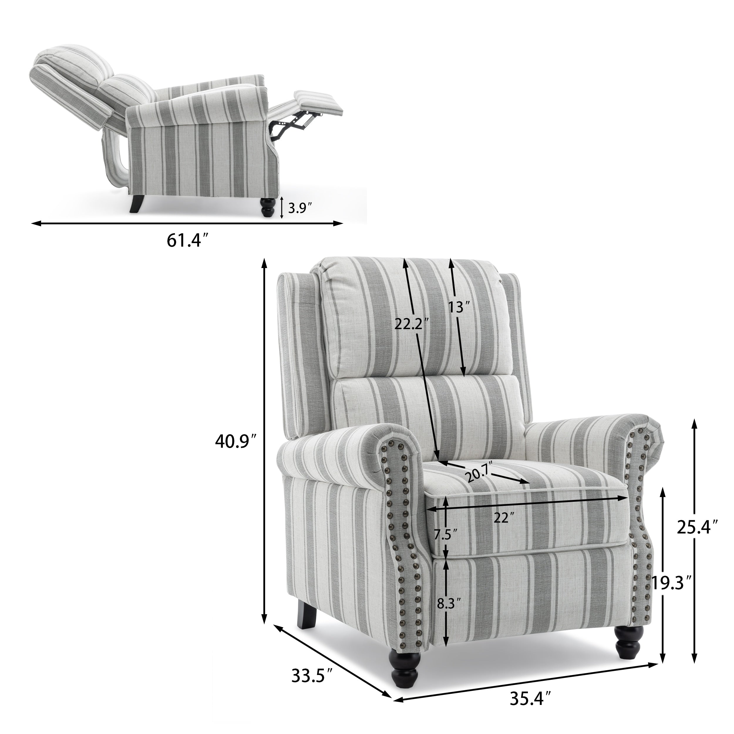 Manual Pushback Recliner Chairs with Nailhead Trim