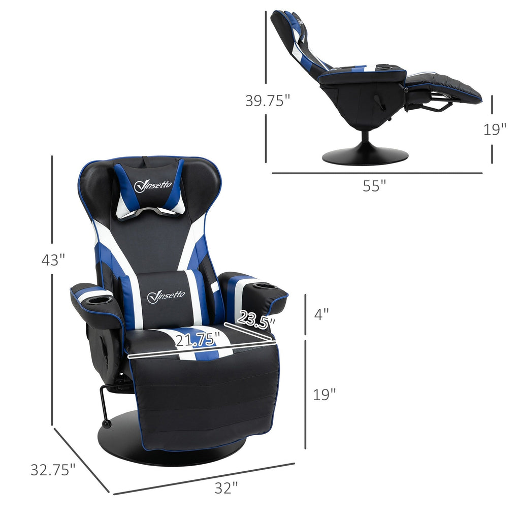 PVC Armless Gaming Recliner Chair with Footrest, Cup Holders, and Diamond Stitching