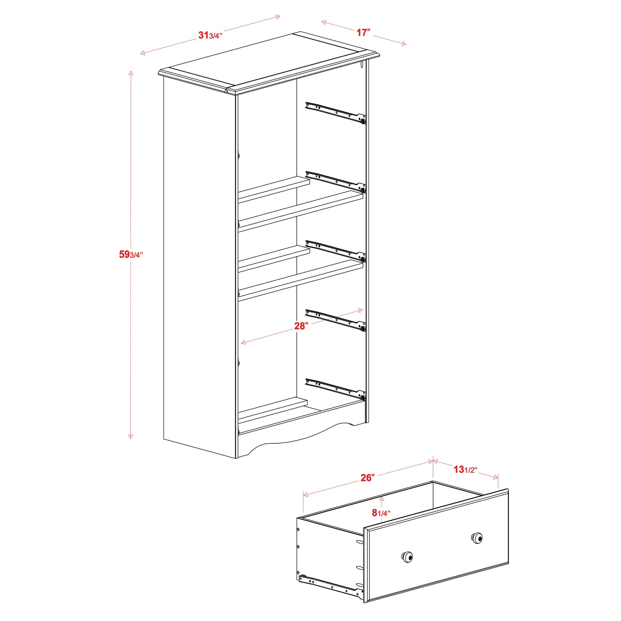 Palace Imports 100% Solid Wood 5-Jumbo Drawer Chest with Lock, Metal or Wooden Knobs